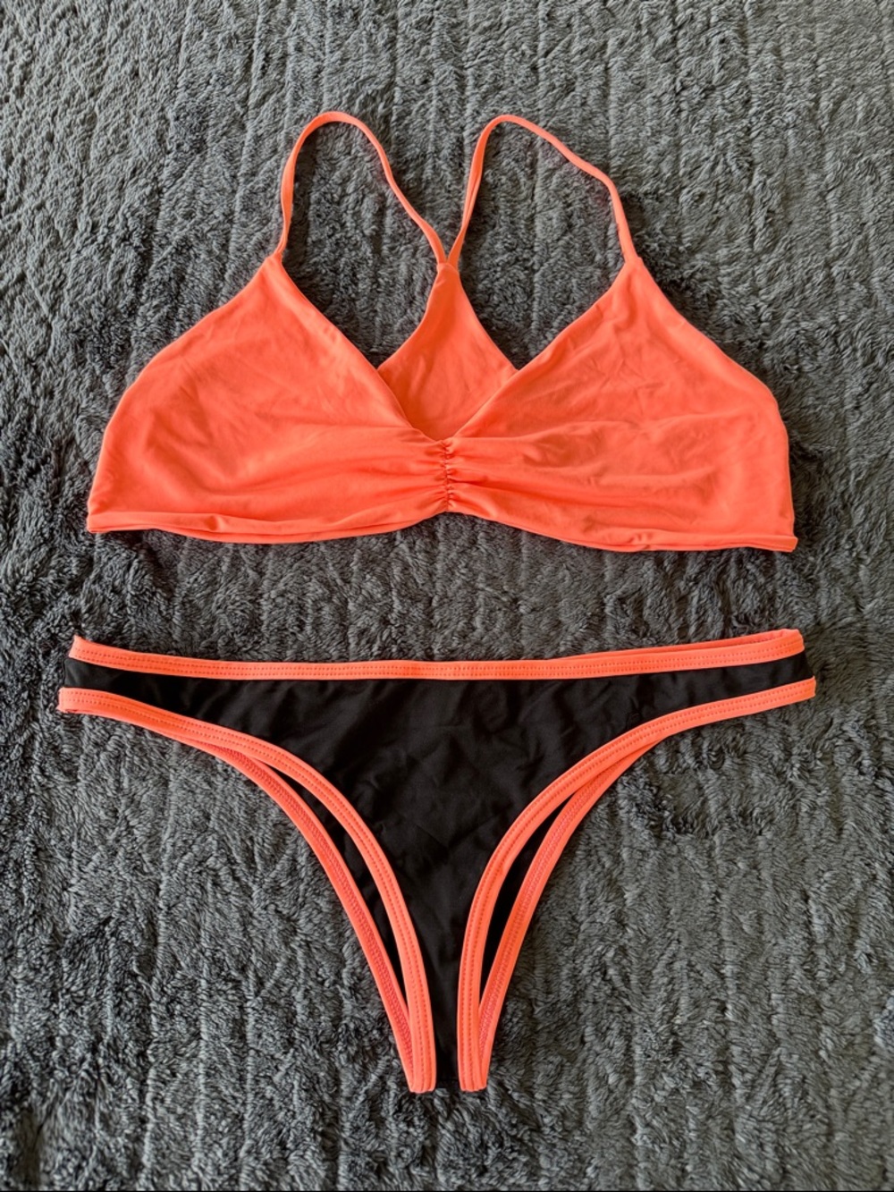 L space Neon Coral and Black Two-Piece Women's Swim Set hot coral